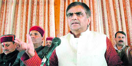 National president of the BJP Kisan Morcha Om Prakash Dhankar addresses mediapersons in Shimla on Saturday.