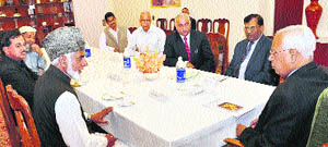 Governor interacts with a deputation of the Gurjar Desh Charitable Trust at Raj Bhawan in Jammu on Saturday.