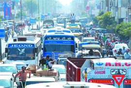 Tied up in knots: Traffic jam has become a regular feature in the city, between the stretch ranging from the Mini-secretariat to the Hanuman chowk, especially on week days.