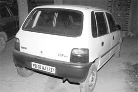 The Maruti Zen car left behind by the accused after they robbed a Sector-11 resident of his Swift Dzire car at Panchkula