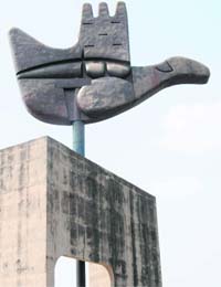 IN DISARRAY: Blackening of the Open Hand at the Capitol Complex in Chandigarh has taken the sheen out of one of the most famous monuments of the city