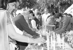A prayer meeting being held in the memory of the Japan tsunami victims at the Japanese Embassy in New Delhi on Sunday. 