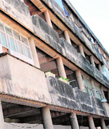 Blackening of the concrete surface of the weather-beaten 30 Bays Building in Sector 17, Chandigarh, has defaced the building.