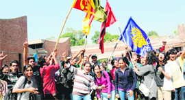 Students of the Chandigarh College of Architecture during the inauguration ceremony of ARCHO-2011 on Monday. 