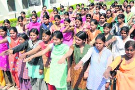 Students of Government College for Women take an oath to save water in Karnal