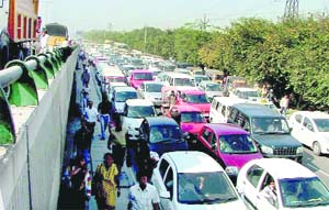 No way Out: A traffic jam on the National Highway No. 8 in Gurgaon on Monday.