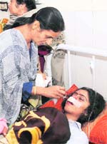 One of the accident victims being treated at the trauma centre in Karnal on Monday.