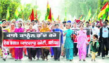 Members of different unions take out a protest march in Jalandhar