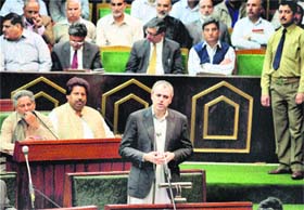 Chief Minister Omar Abdullah speaks in the state Assembly in Jammu