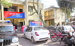 The encroached portion of the Government Tanning Institute boys hostel, which houses the Bhargo Camp police station at Ravidass Chowk in Jalandhar.
