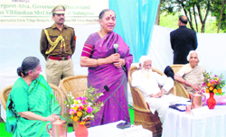 Governor Margaret Alva addresses a gathering at Ramgarh, near Dehradun