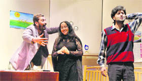 Artistes perform in a play, The Refund, at the Gaiety Theatre in Shimla on Wednesday. 