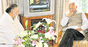 Bhim Singh, chairman of the Panthers Party, meets Governor NN Vohra in Jammu on Wednesday.