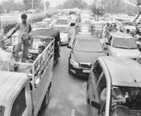 A traffic jam in Chandigarh on Thursday.
