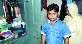 The scene of an alleged robbery at a Karol Bagh house in New Delhi on Thursday.