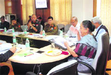 Governor Margaret Alva presides over the annual meeting of the management committee of the Uttarakhand Sainik Punarvas Sanstha at the Raj Bhawan in Dehradun on Thursday.