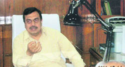 Yamunanagar Deputy Commissioner Ashok Sangwan addresses mediapersons in his office.