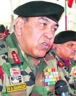 Lt-Gen SA Hasnain, GOC of Srinagar-based15 Corps, talks to mediapersons in Baramulla on Thursday.