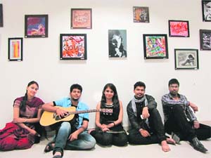 Sarabjit, Bhuwin, Jaspreet, Sahil and Ramit at an art exhibition at DAVIET in Jalandhar