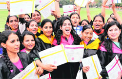 Girls in a jubilant mood after receiving degrees at a convocation function at the Postgraduate Government College for Girls in Sector 42, Chandigarh, on Friday.