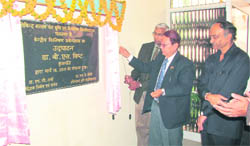 Dr BS Bisht, Vice-Chancellor, Gobind Ballabh Pant University of Agriculture and Technology, Pantnagar, inaugurates Central Analytical Laboratory in Pantnagar on Thursday.
