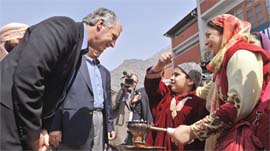 The US Ambassador in India, Timothy J Roemer, interacts with students of Delhi Public School in Srinagar on Friday.