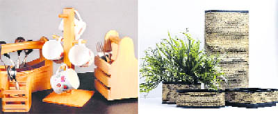 Bring the colours of nature to your home with straw planters and colourful utensils
