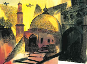 Paresh Maity, who works in conventional mediums, was invited by the Culture Department of Chicago to put up a show