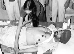 A cop being examined at a medical check-up camp at the Zirakpur police station
