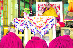 The Dalai Lama delivers a sermon on the Jataka tales in McLeodganj on Saturday.