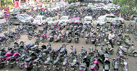 A view of the parking lot of the Feroze Gandhi market in Ludhiana.