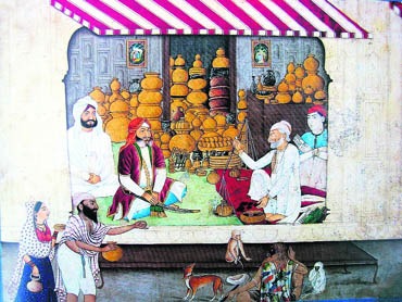 A utensil makers shop in the bazaar. Patiala, mid-19th century