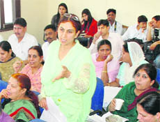 Councillors meet in progress at th MC office in Sector 4, Panchkula, on Monday.