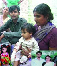 The mother and other relatives of Vinay Rai and Deepa (inset) who died after being hit by a tempo near Jehangirpuri in New Delhi