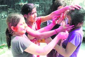 Women celebrate Holi in Dehradun