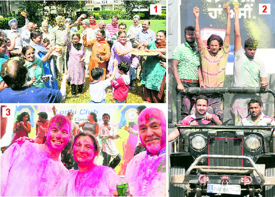 (1) Flower shower: Instead of colours, residents of MIG flats, BRS Nagar, celebrated pushp Holi in Ludhiana on Sunday.