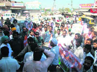 Workers of the Youth Congress stage a protest in Tarn Taran