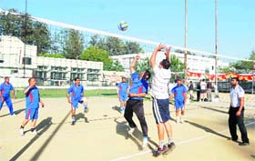 A match of the ONGC Inter-Departmental Volleyball Tournament in progress in Dehradun