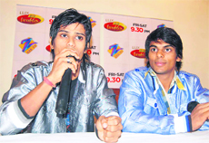 Vivek and Prithvi of the Dance India Dance show address the media in Dehradun on Tuesday