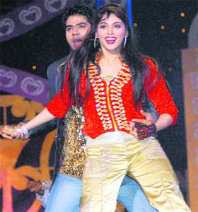 Bollywood actor Isha Koppikar performs a dance item during the PTC music award nite in Jalandhar