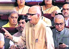A TV grab shows BJP leader LK Advani speaking in the Lok Sabha in New Delhi