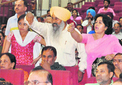 Applicants raise an objection to the functioning of the Chandigarh Housing Board during the draw of Sector 51 flats
