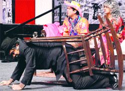 Artistes stage the play ‘Black Comedy’ at the Tagore Theatre in Chandigarh on Wednesday