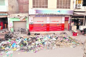 Garbage lies scattered on a roadside in Shahkot