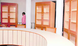 Empty cupboards at a library in Silvi Park, Phase X, Mohali.