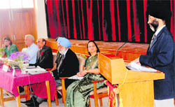 JS Kochhar, joint secretary, training, NHRC, addresses a gathering during a session on human rights at St Kabir School, Sector 26, Chandigarh, on Thursday. Others who shared the dias (from right to left) include Dr Sangeeta Jund, head of programmes, Justice SS Sodhi, former Chief Justice of the Allahabad High Court, PC Sharma, member, National Human Rights Commission, and KR Lakhanpal, president, Youth Technical Training Society, and Bonny Sodhi.
