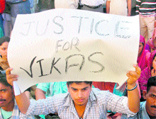 Residents of Dadamb village protest against the alleged police inaction on Thursday