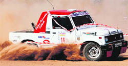 A Gypsy whizzes past a corner during the 24th SJOBA Thunderbolt Sub-Himalayan Rally in Sector 5, Panchkula,on Friday. 