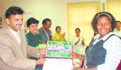 Director, Directorate of Forest Education, Ajay Kumar gives a certificate to a participant of a training programme in Dehradun on Friday