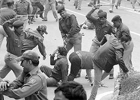 Tackling protesters has become a major challenge to the police today.